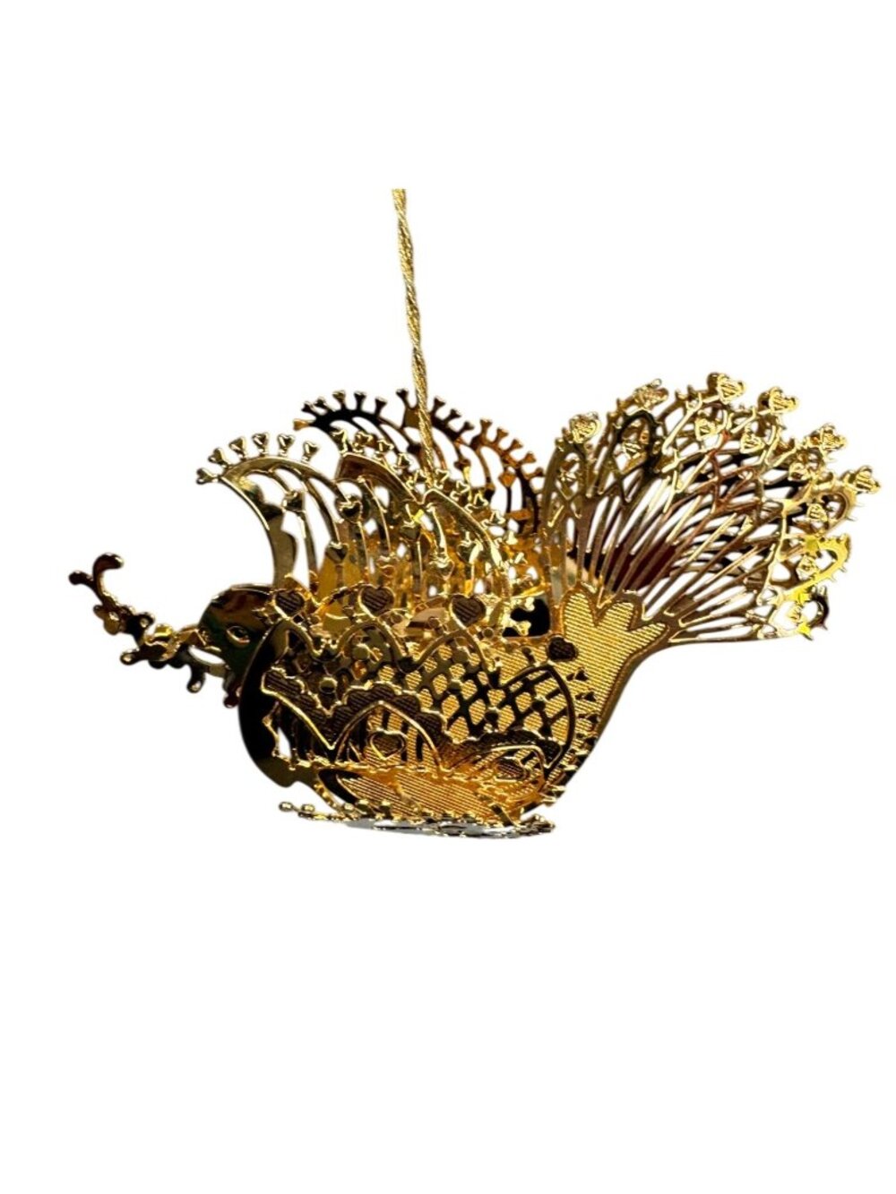 Danbury Mint Gold Tone Bird With Intricate Flowering Branch Design Ornament - Picture 6 of 7